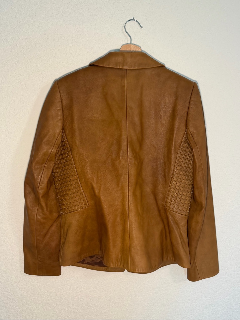 Leather Cognac Woven Blazer Jacket size 10 - Picture 3 of 10